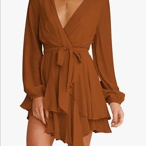Orange long sleeve v-neck dress
